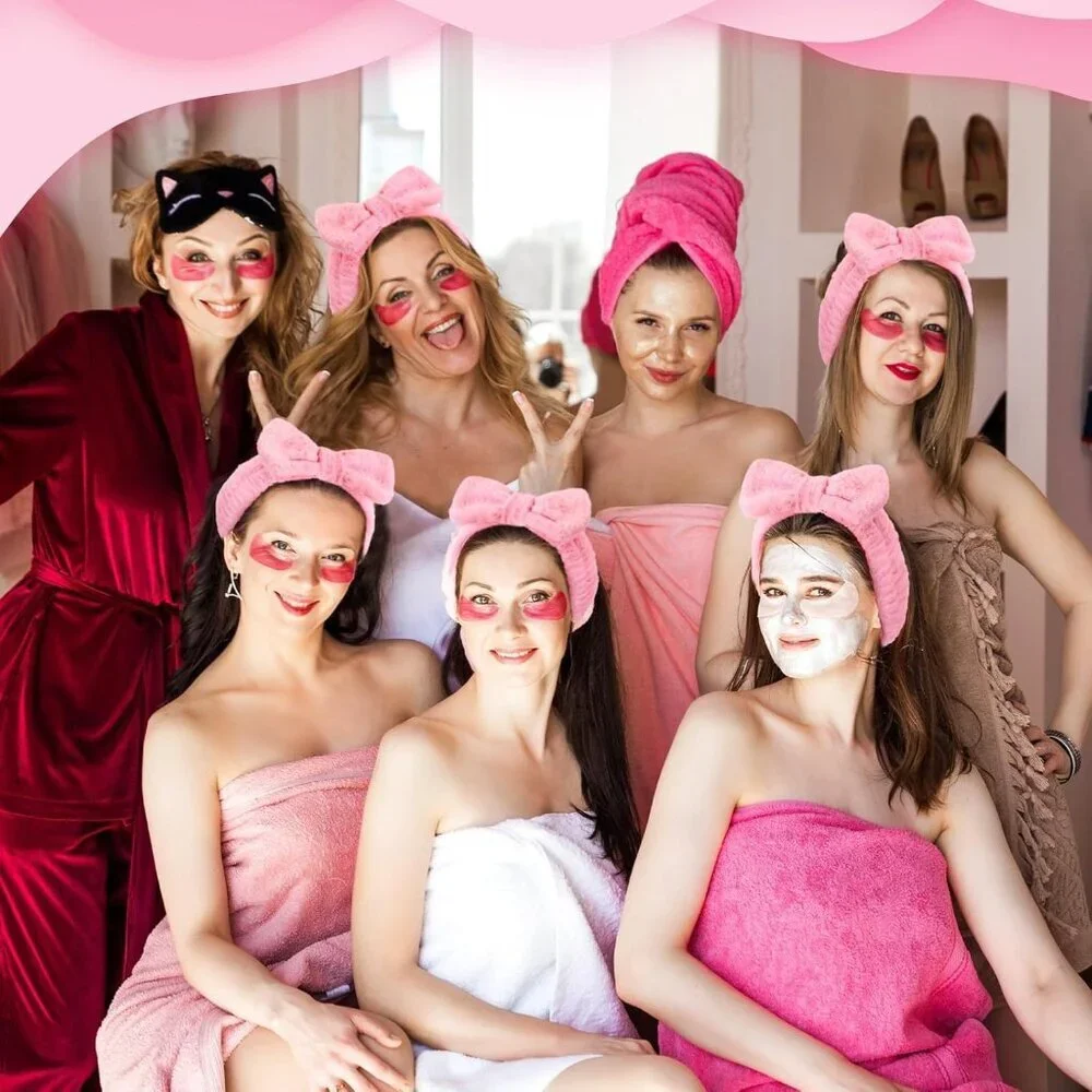 Pink Spa Headbands Bulk 50 Pcs Soft Microfiber Removable Bows for Women